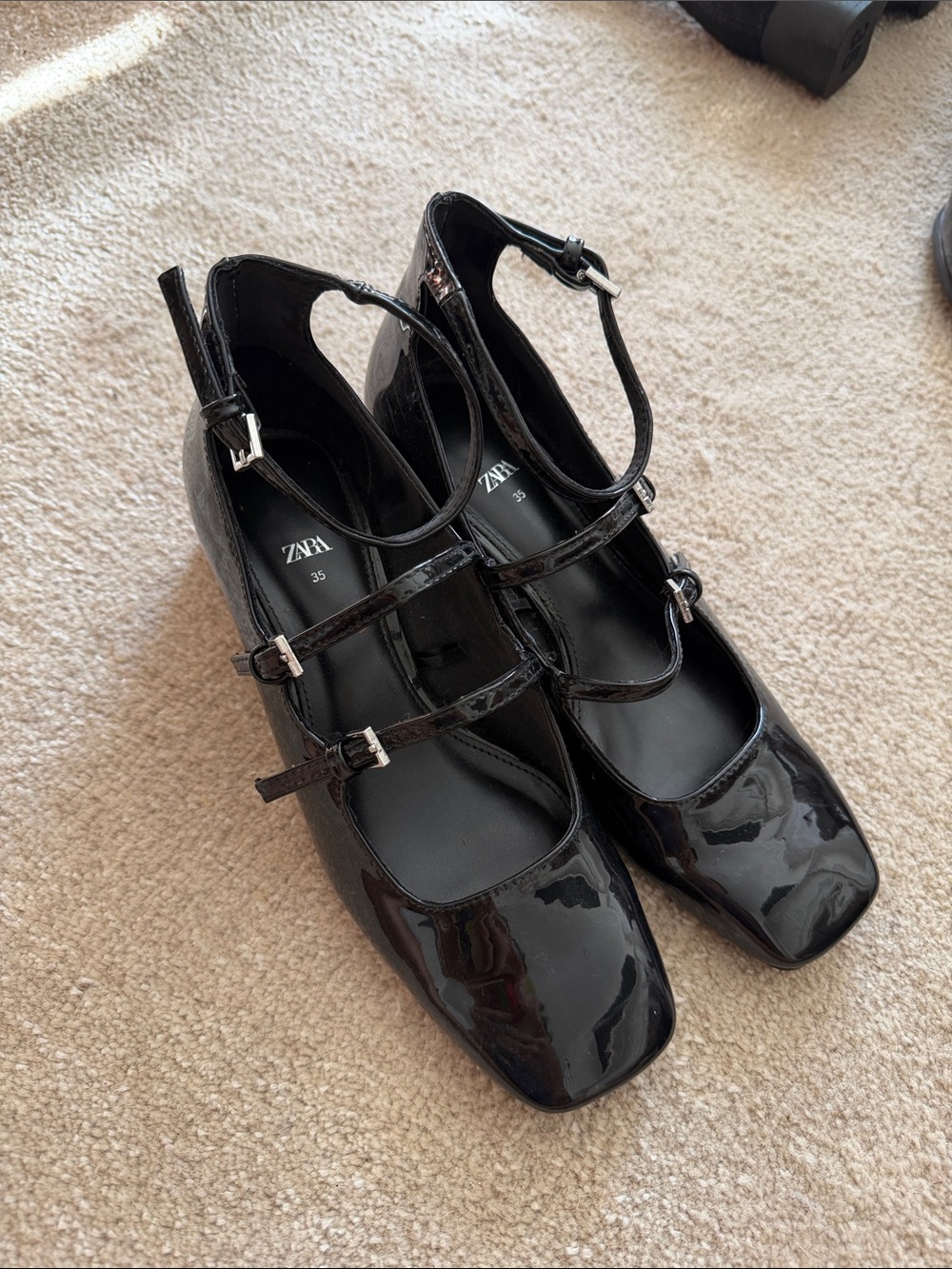Zara Black Patent Triple-Strap Mary Jane Heels